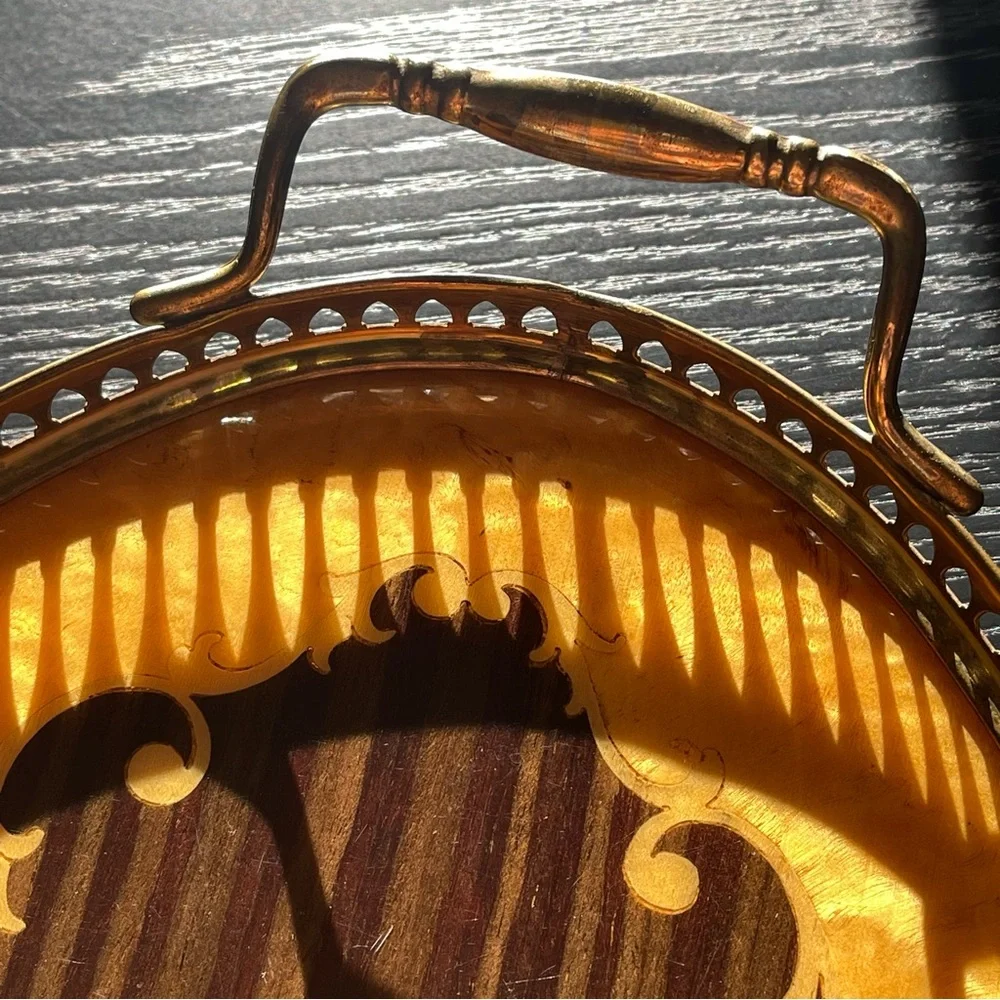 Monumental Italian Marquetry Inlay Serving Tray Oval from Jerusalem